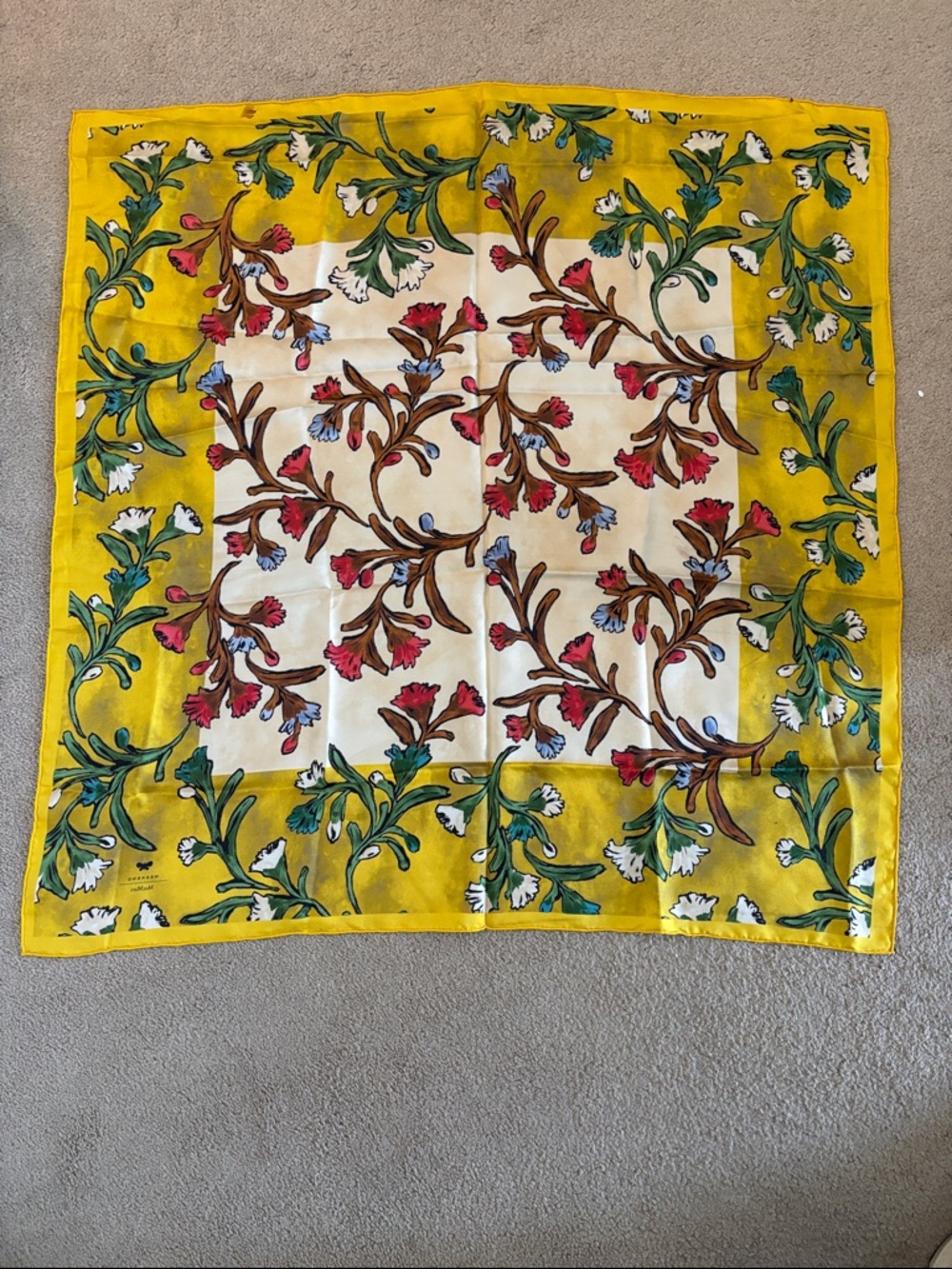 MaxMara Yellow, White & Green Floral Silk Scarf